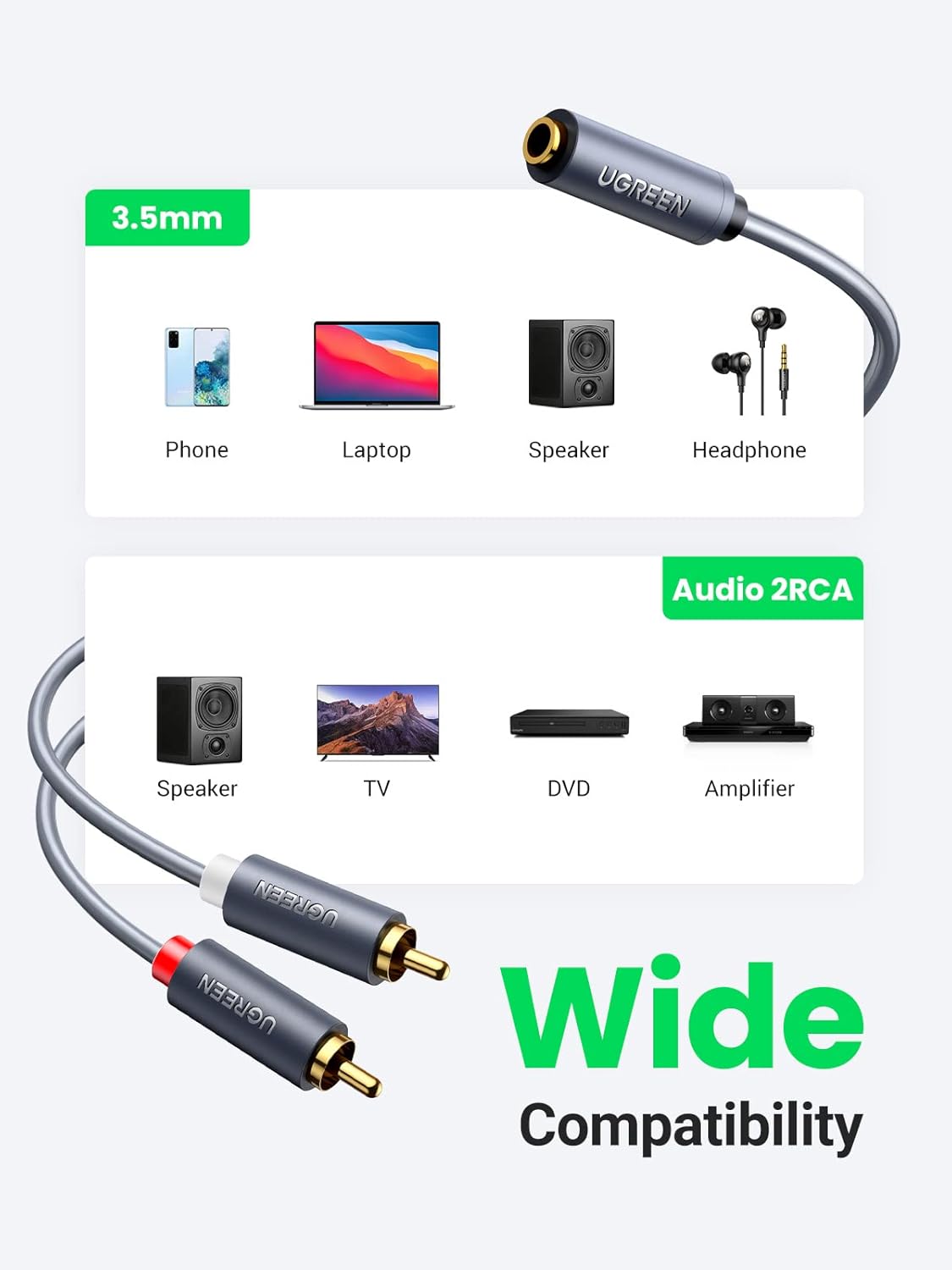 UGREEN Audio Mini Jack Cable 3.5mm (female) - 2RCA (male) /AV102 متجر نصر