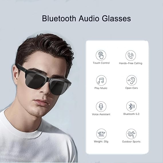 F06 Smart Glasses Open-Ear Bluetooth 5.3 Sunglasses | Touch Control | Music & Calling | UV Protection | With Storage Case متجر نصر