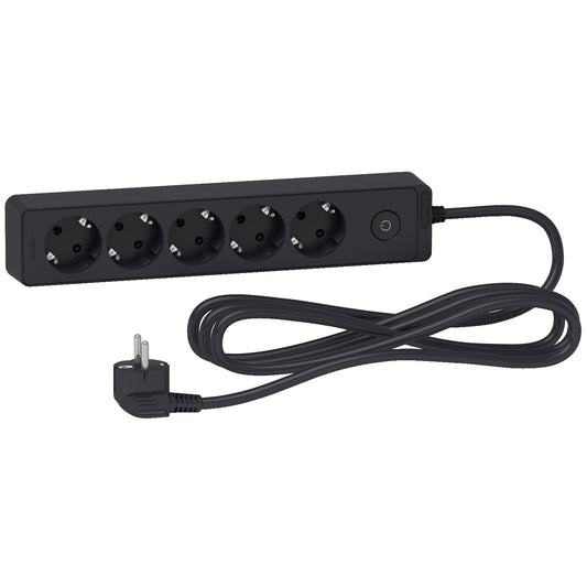 Schneider Power Strip 5 Gang | White/Black | 3 Meter | EU Plug 3m Cable Black #ST9453B