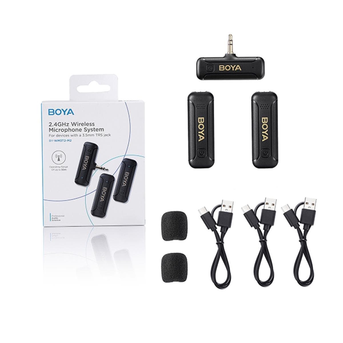 BOYA BY-WM3T2 2.4GHz AUX 3.5mm Wireless Microphone System (Two Mic) - متجر نصر