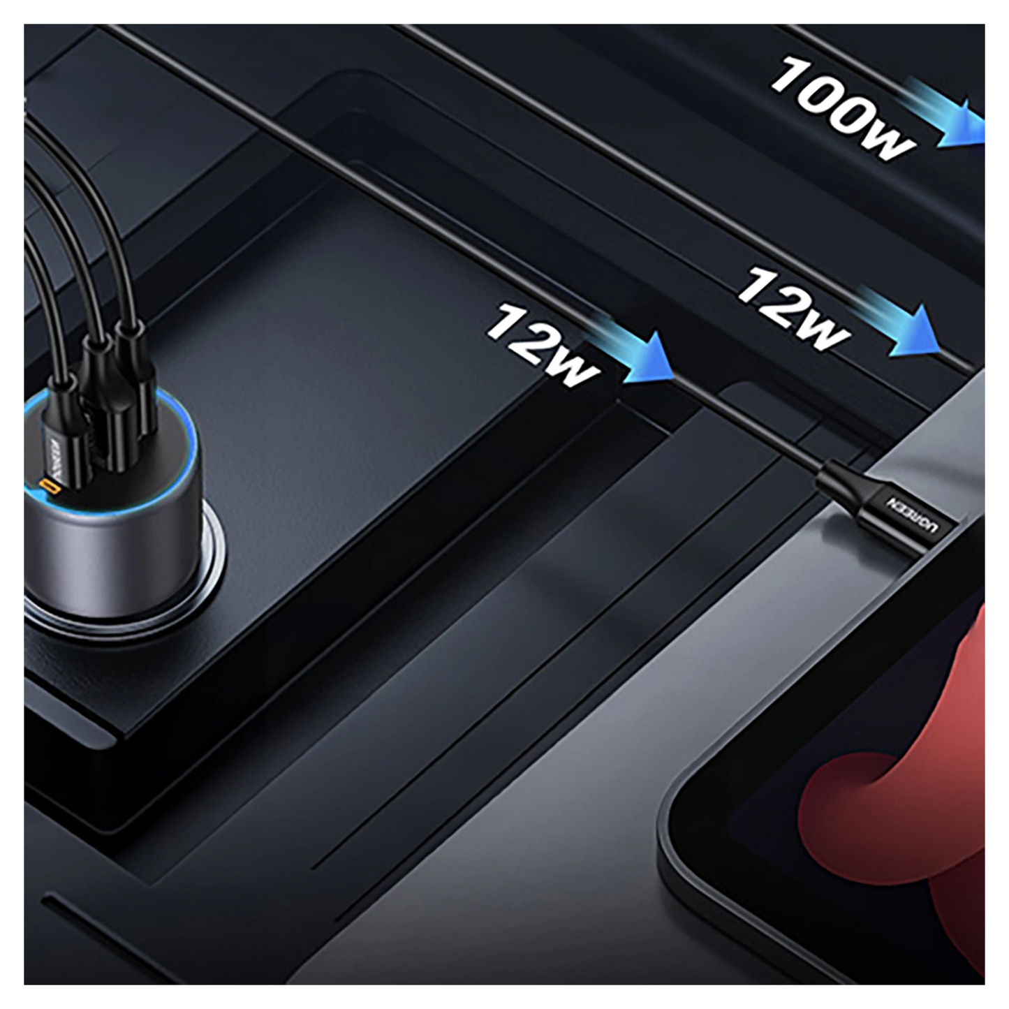 UGREEN 130W Dual Type-C & 1x USB Ports Metal Car Charger / - 35025 متجر نصر