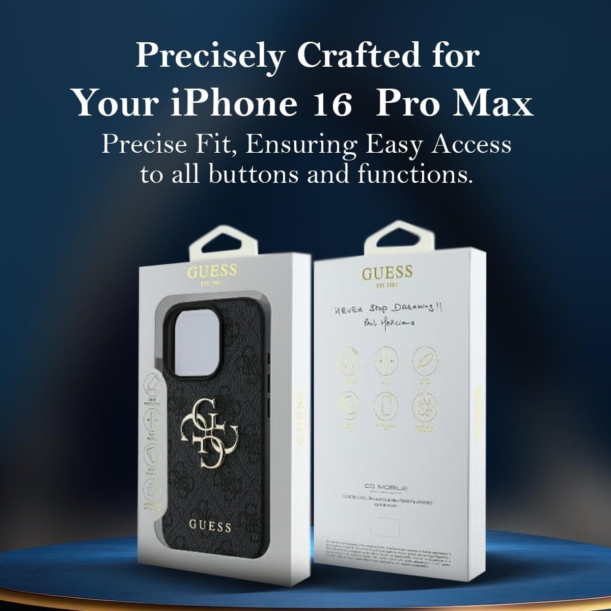 جراب GUESS MagSafe 4G جلد صناعي لهاتف iPhone 16 Pro Max - أسود - متجر نصر