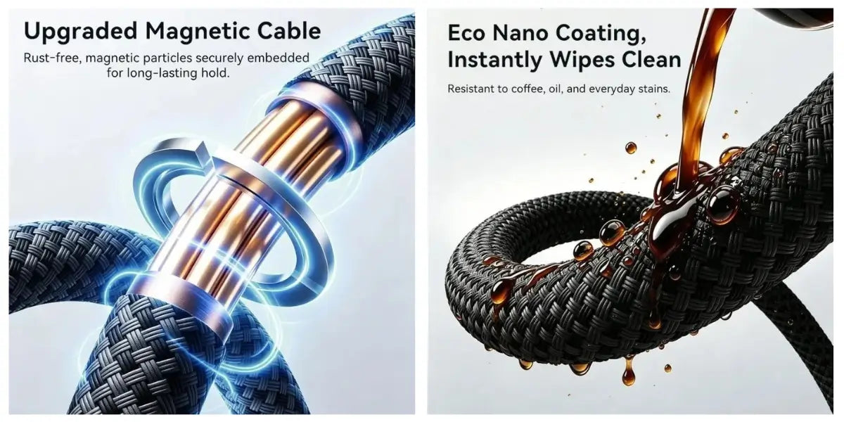 JOYROOM-C MagEase Magnetic Self-Winding Fast Charging Cable 1.2m, Braided Black | S-A65 - متجر نصر