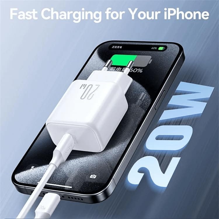 شاحن JOYROOM 20 واط PD، كابل C إلى Lightning بطول 1 متر - أبيض / JR-TCF20 - متجر نصر