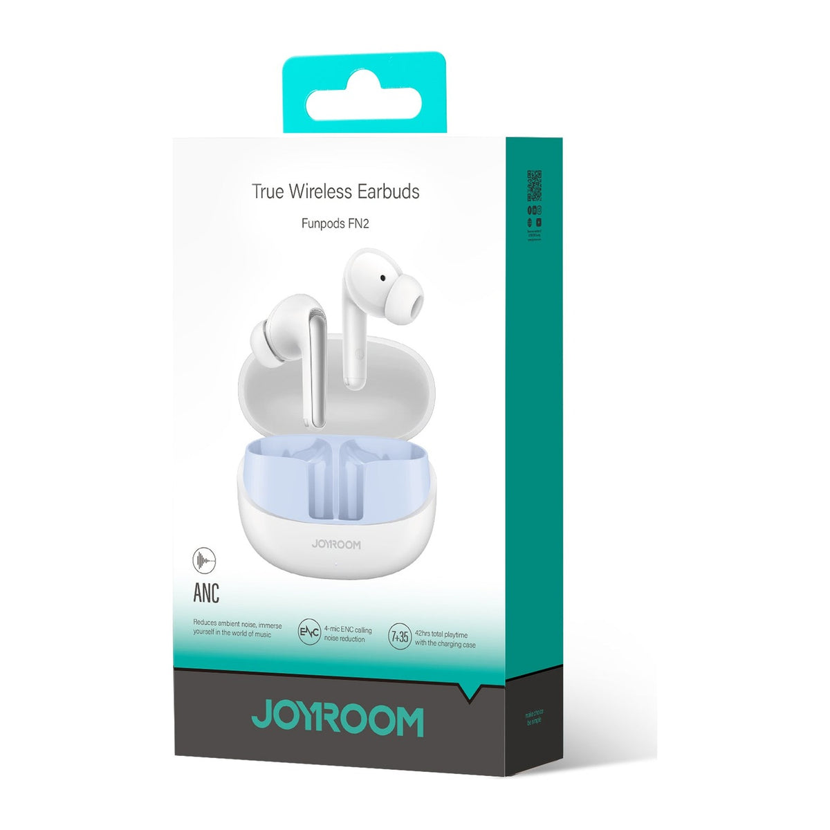 JOYROOM® Funpods ANC True Wireless Earbuds, Transparency Mode, 4-Mic AI Call Noise Reduction, Bluetooth 5.4, 42H Playtime, IP54 | JR-FN2 - متجر نصر
