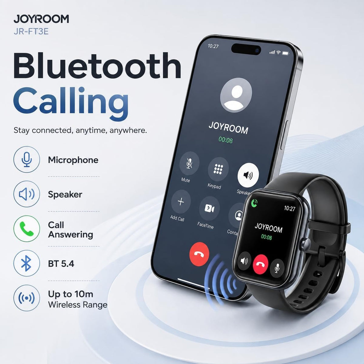 ساعة JOYROOM Fit-life الذكية مع خاصية الاتصال عبر Bluetooth، شاشة TFT مقاس 1.83"، Bluetooth 5.4، IP68، بطارية تدوم 5-8 أيام | JR-FT3E - متجر نصر