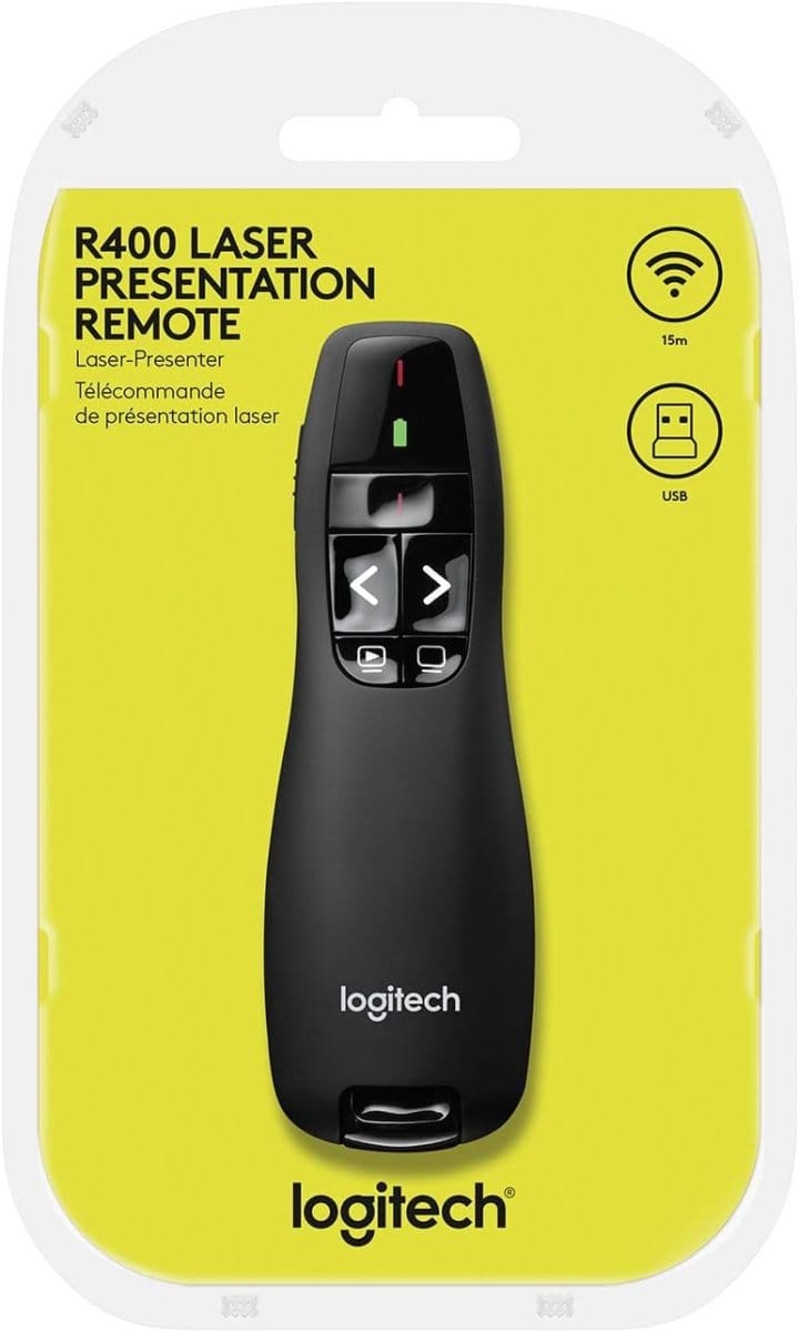Logitech R400 Wireless Presenter Remote Clicker with Laser Pointer - متجر نصر