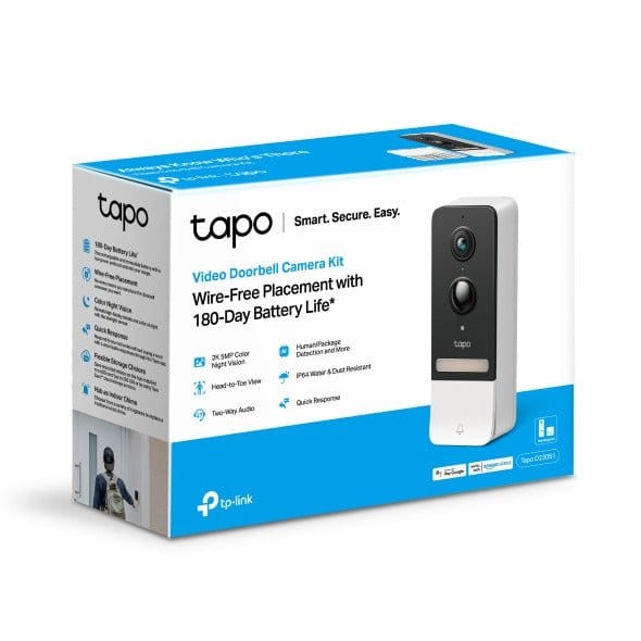 جرس باب فيديو انتركم ذكي مزود ببطارية بدقة 5 ميجا بكسل، ملون ليلاً | Tapo D230S1 - متجر نصر