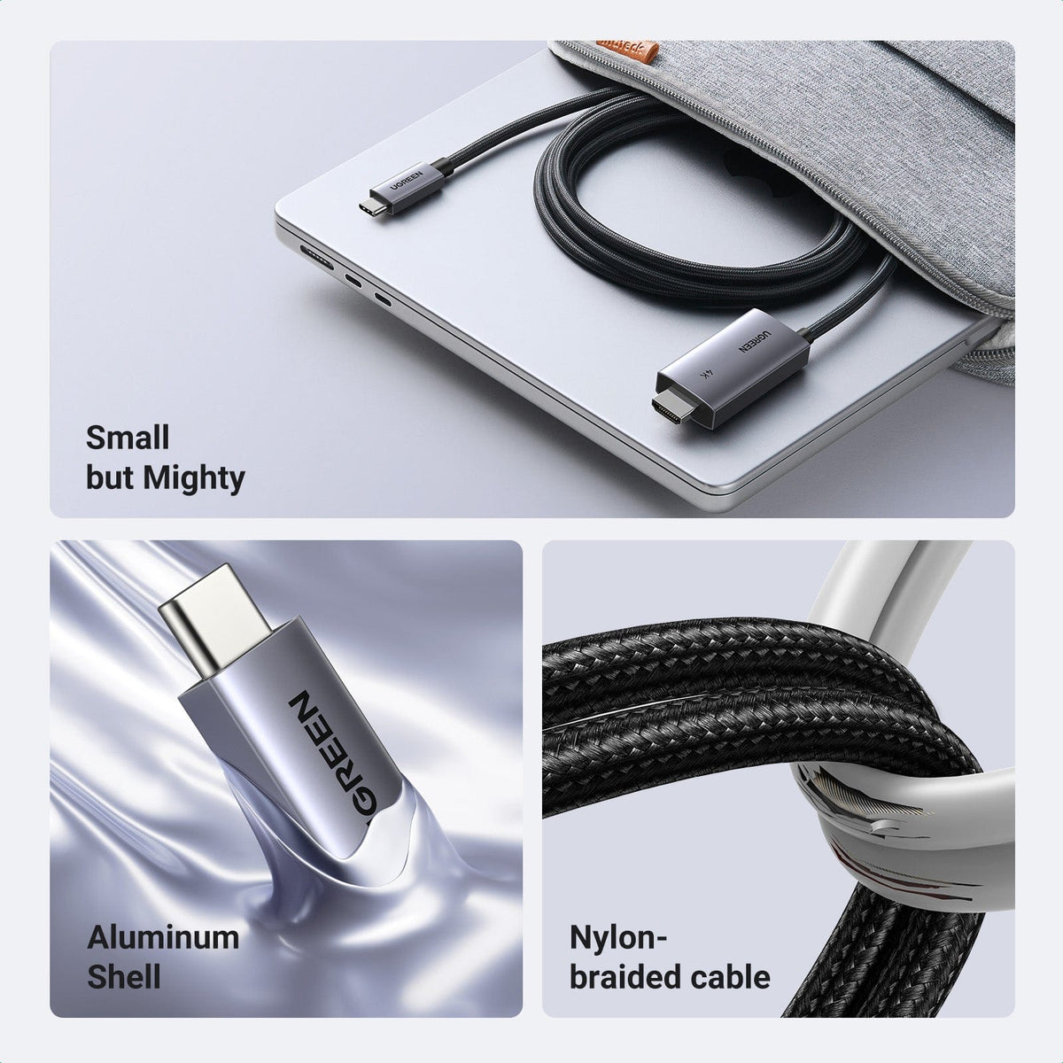 UGREEN-C USB-C to HDMI Cable 4K 60Hz with 100W PD Charging Port 2m Gray | CM675 - متجر نصر