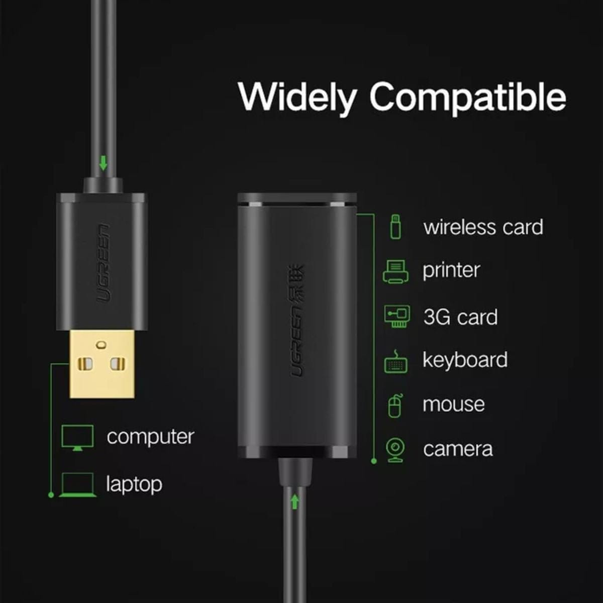 Ugreen 5m usb 2.0 active extension black / 20213 - متجر نصر