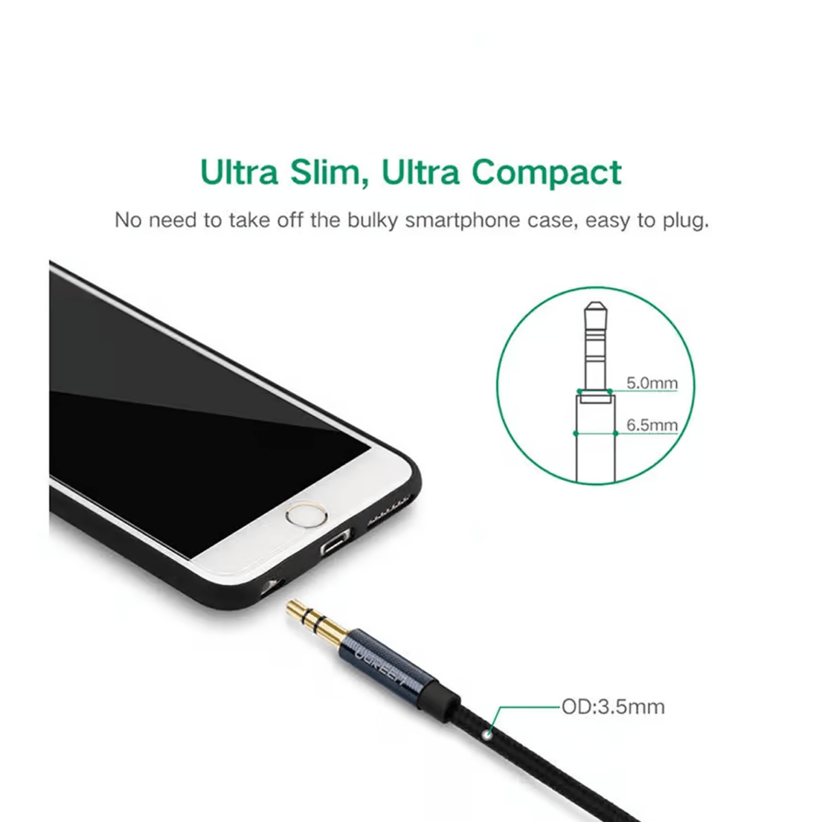 Ugreen AUX audio cable straight minijack 3.5 mm (blue) / AV112 - متجر نصر