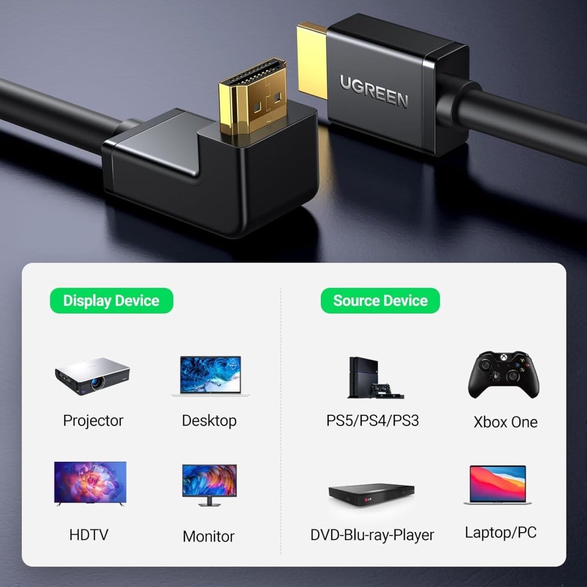 UGREEN HDMI Cable Right Angle 4K HDMI Cord High Speed, 4K@60Hz / HD103 - متجر نصر