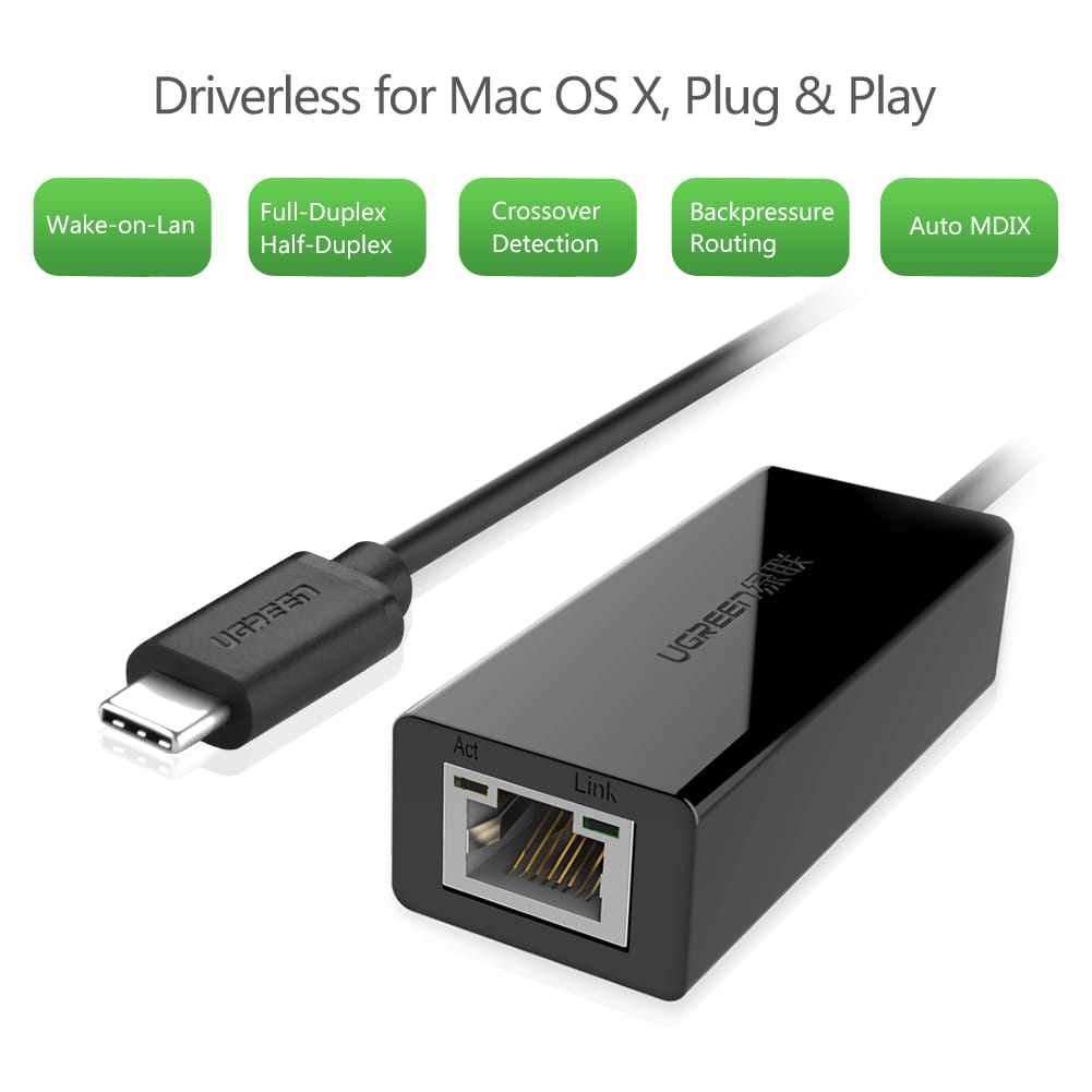 UGREEN USB 2.0 Type-C to 10/100/1000Mbps Ethernet Adapter, Black |30287 - متجر نصر
