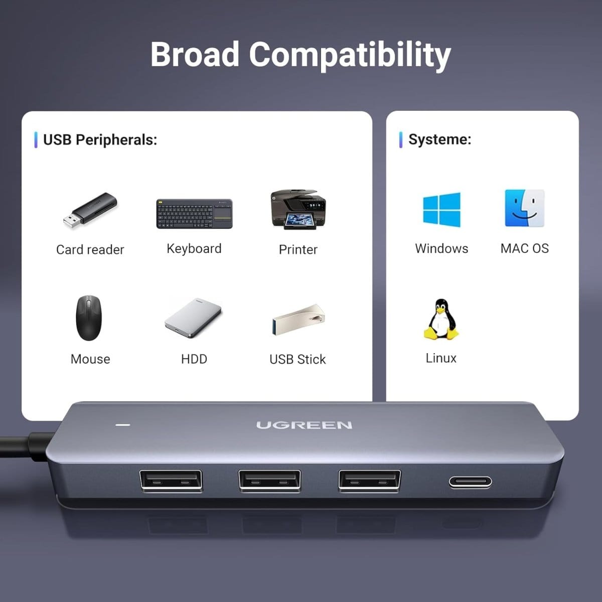 UGREEN USB Hub 4 Ports USB to USB C & 3 USB A Multiport Adapter / 15920 - متجر نصر