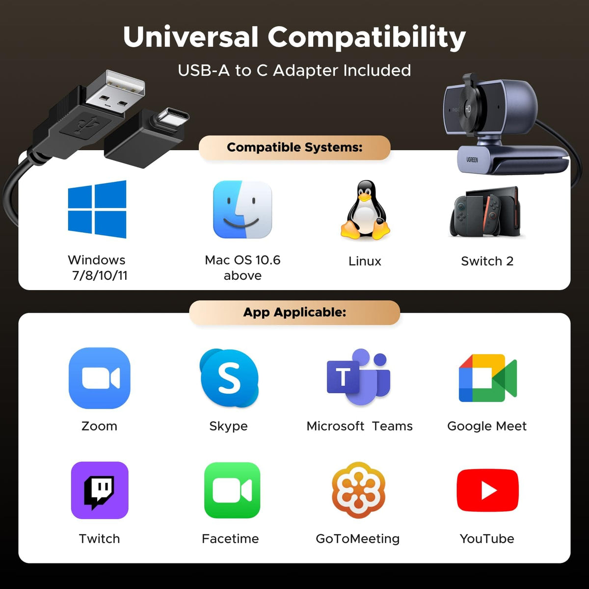 UGREEN-C 4K Webcam with Dual Microphones, Auto Focus and Privacy Cover Gray | CM831 - متجر نصر