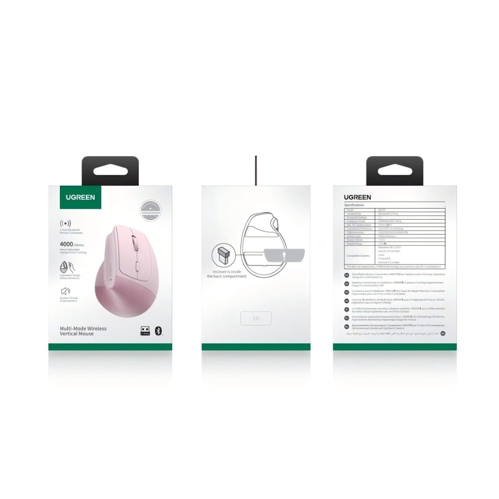 UGREEN-C Ergonomic Vertical Mouse 2.4GHz & Bluetooth Dual Mode 4000 DPI Pink | M571 - متجر نصر