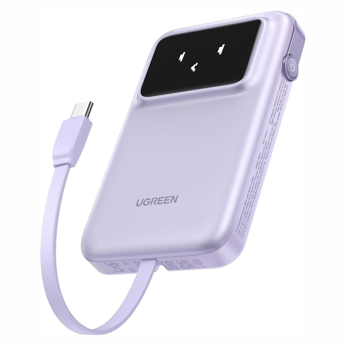 باور بانك UGREEN Uno 10000mAh 30W مع كيبل USB-C مدمج وشاشة TFT بنفسجي | PB511 - متجر نصر