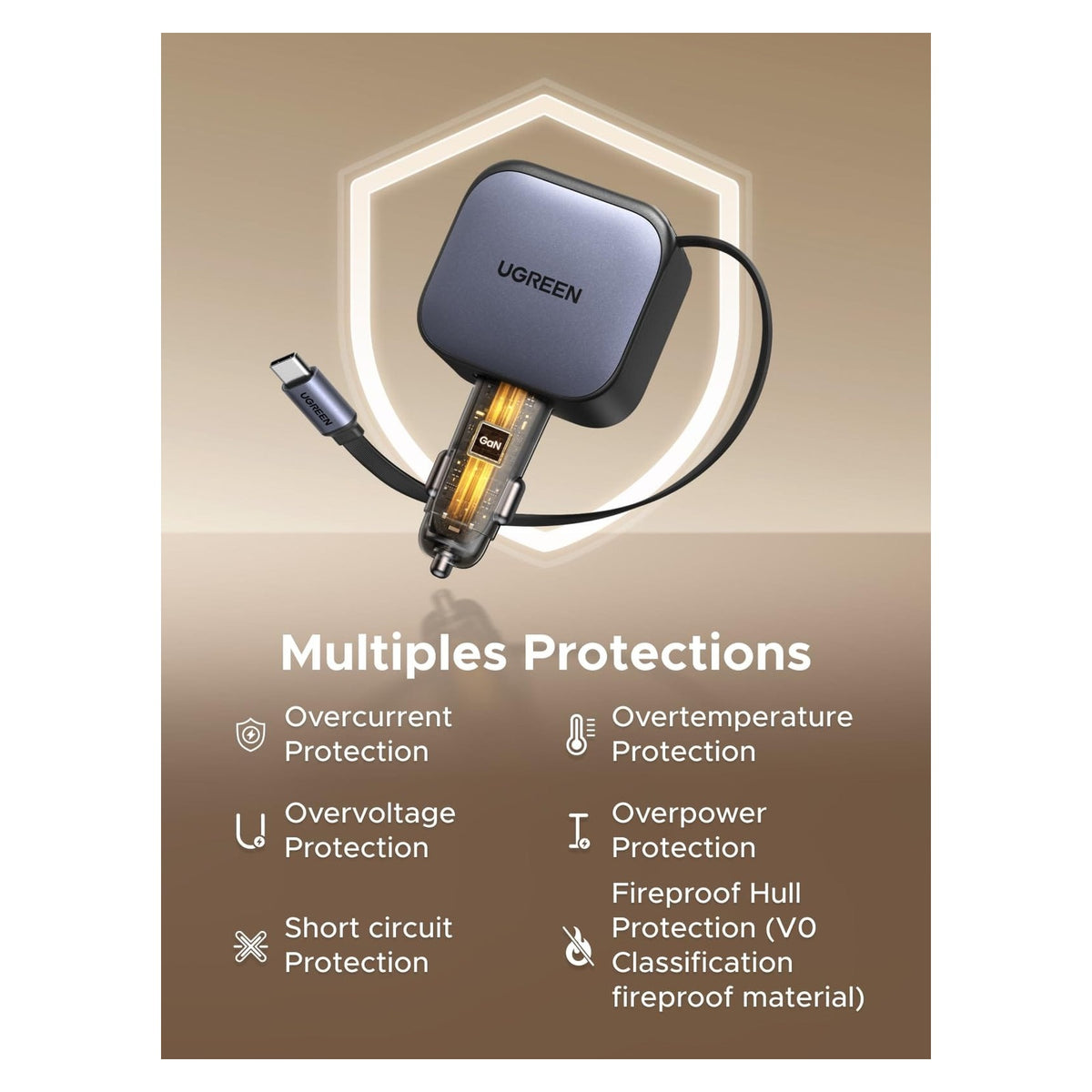 شاحن سيارة UGREEN Nexode 90W مع كيبل USB-C قابل للسحب | EC603 - متجر نصر