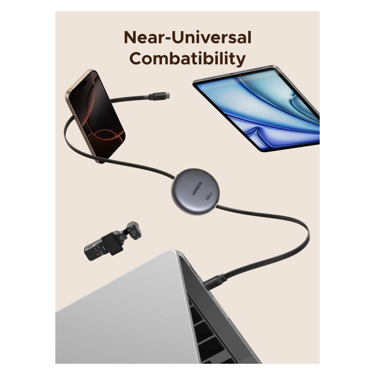 كيبل شحن UGREEN Nexode USB-C إلى USB-C قابل للسحب 100W 1m | L531 - متجر نصر