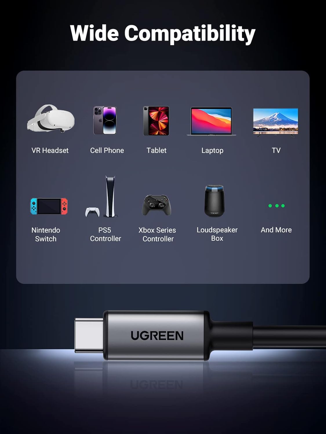 كابل UGREEN بزاوية قائمة من USB-C إلى USB-C VR Link بطول 5.00 متر | 90629 - متجر نصر