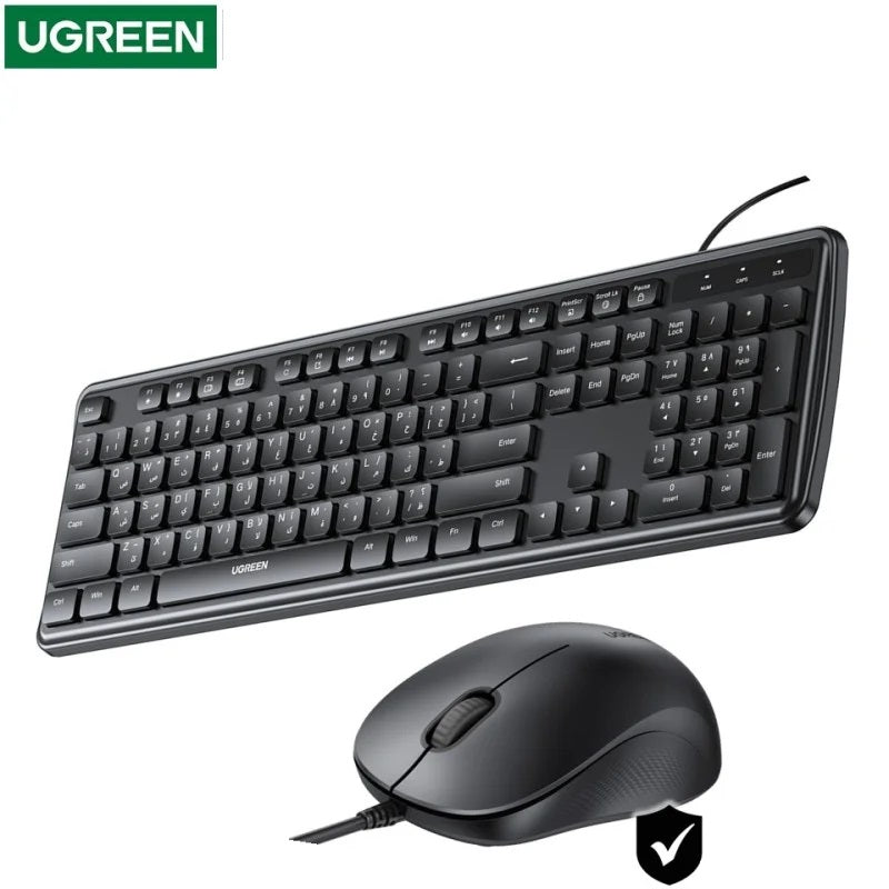 UGREEN Wired Silent Keyboard & Mouse Combo, US/AR Layout - Black / (65777) MK331 متجر نصر