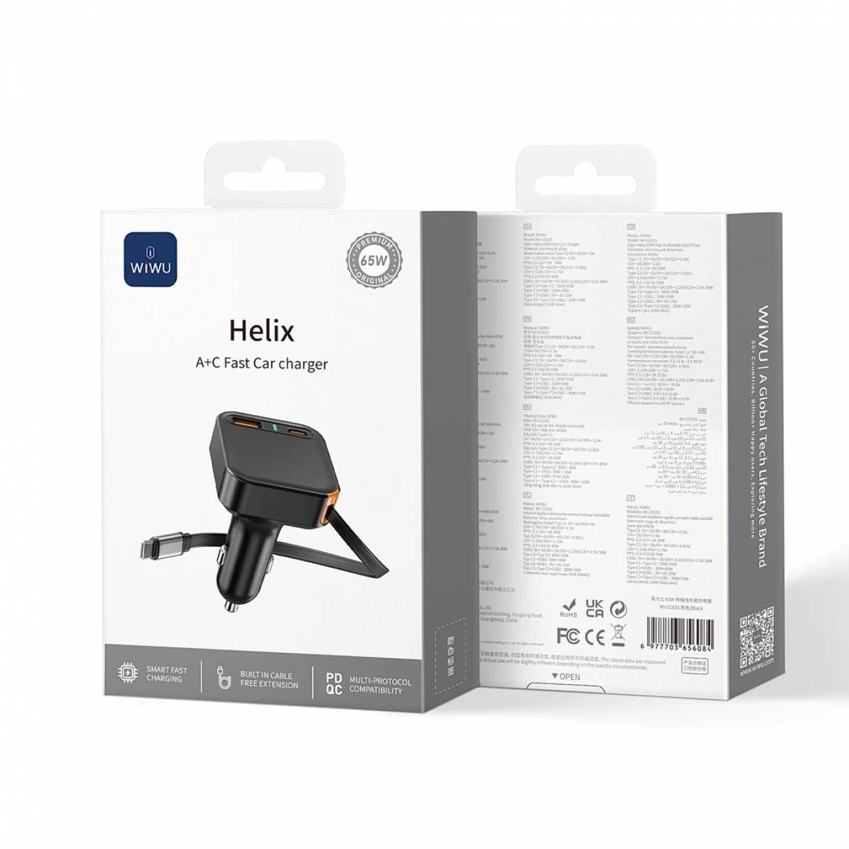 شاحن سيارة سريع WiWU Wi-CC033 Helix A+C (65 واط) - متجر نصر