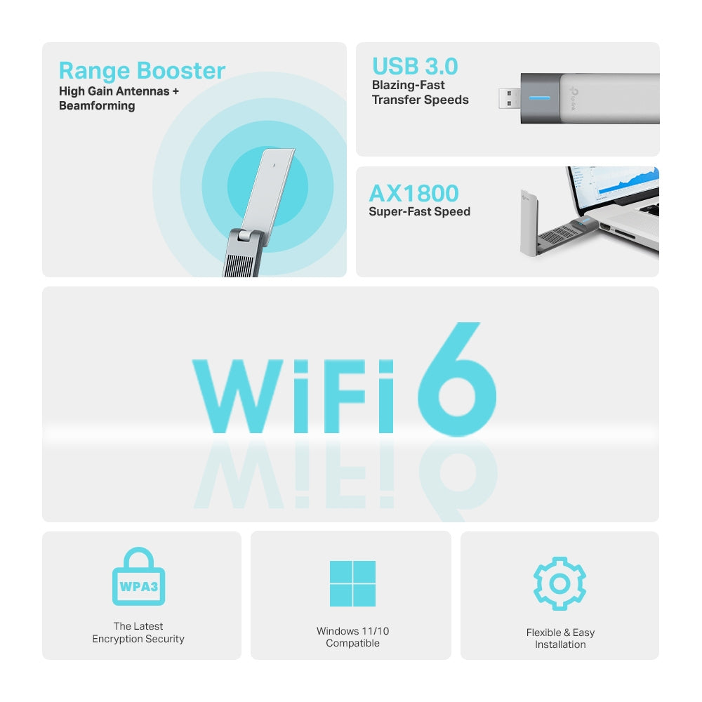 TP-Link® AX1800 Dual Band Wi-Fi 6 High Gain Wireless USB Adapter | Archer TX20UH - متجر نصر
