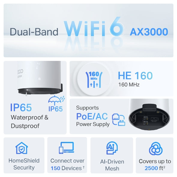 Deco X50-Outdoor / AX3000 Outdoor / Indoor Whole Home Mesh WiFi 6 Unit