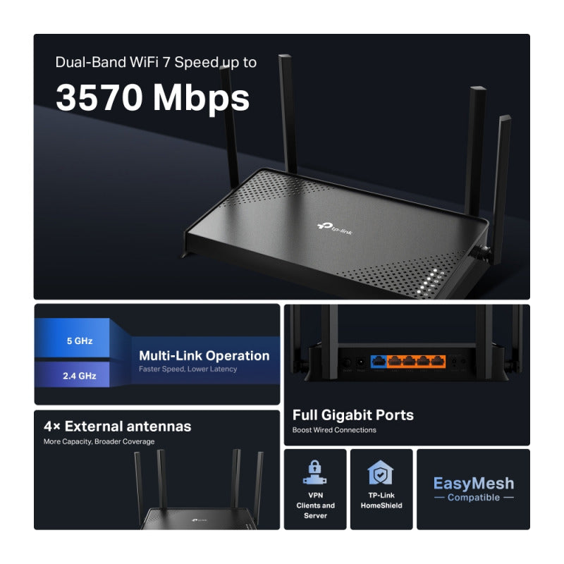 TP-Link Archer BE220 | BE3600 Dual-Band Wi-Fi 7 Router متجر نصر