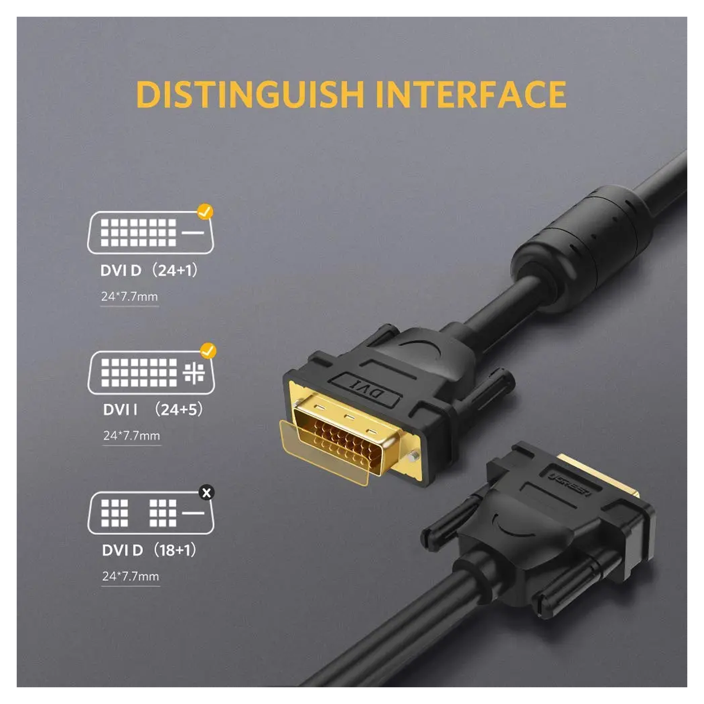 UGREEN DVI-D 24+1 Dual Link Male to Male Digital Video Cable - DV101 متجر نصر