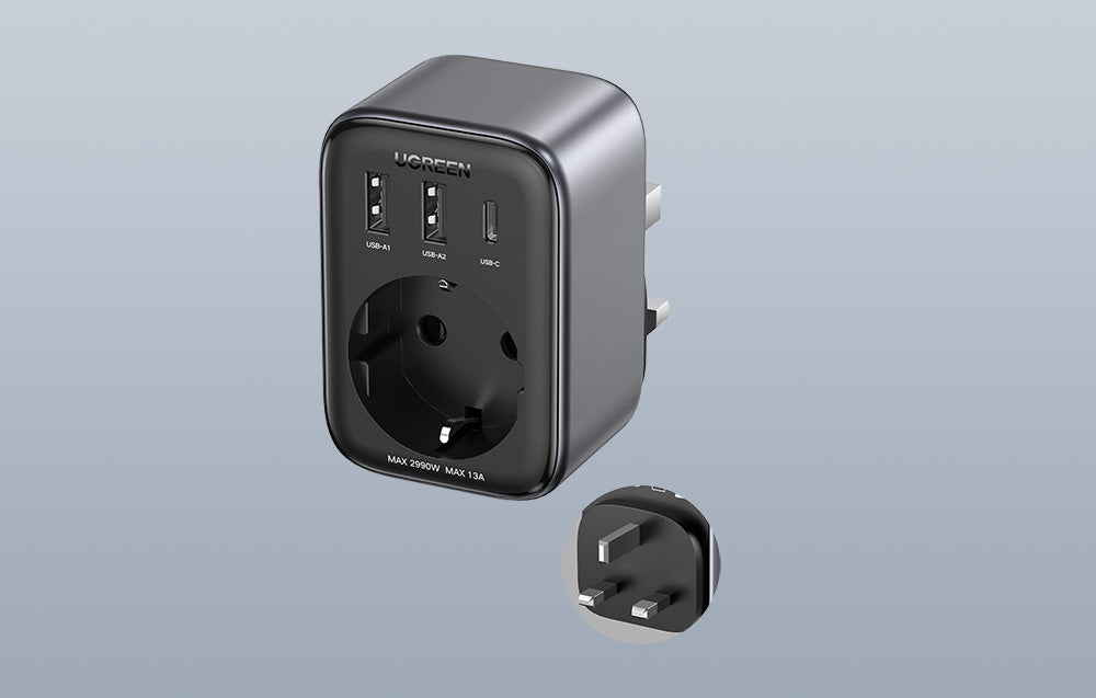 UGREEN - Outlet Extender Converter (1 AC Outlets+30W 2A1C) EU Socket and UK Plug / 15290