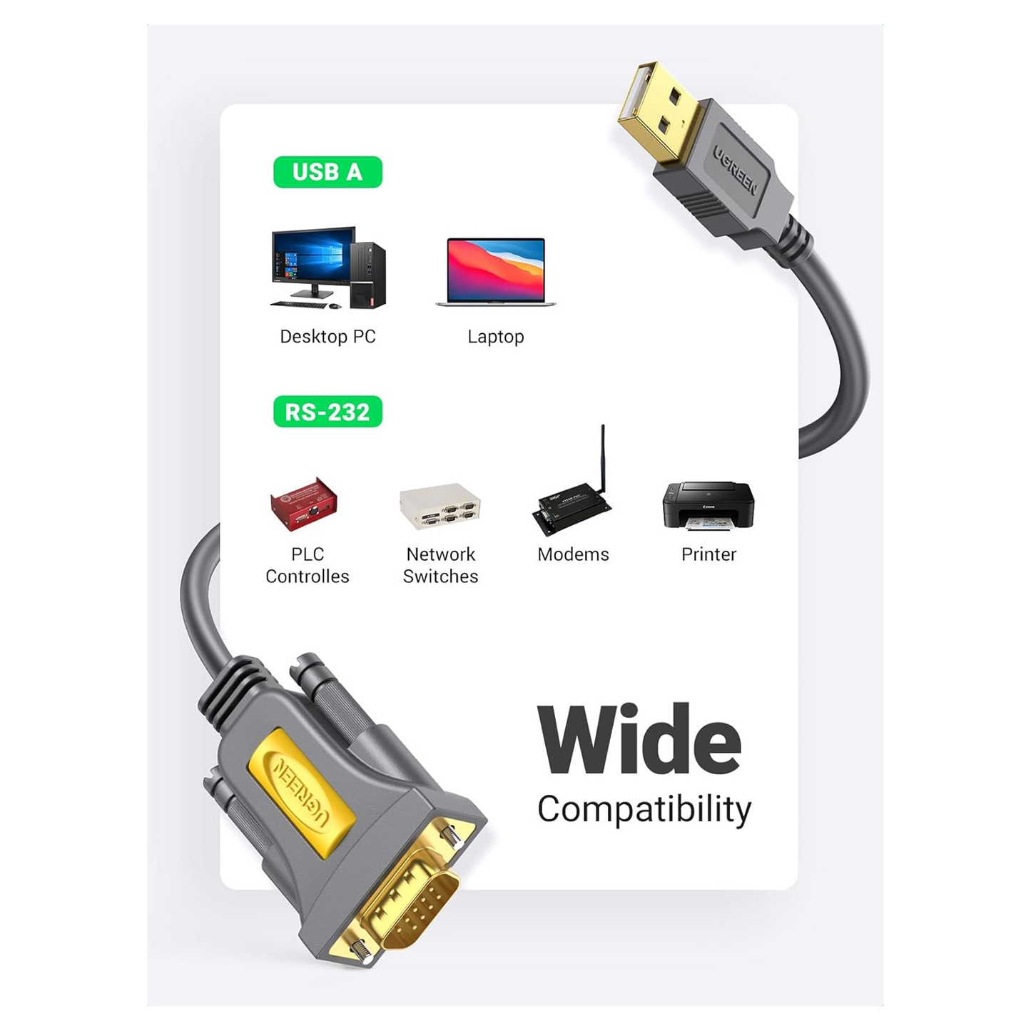 UGREEN USB to DB9 RS-232 Adapter Cable | CR104 - متجر نصر