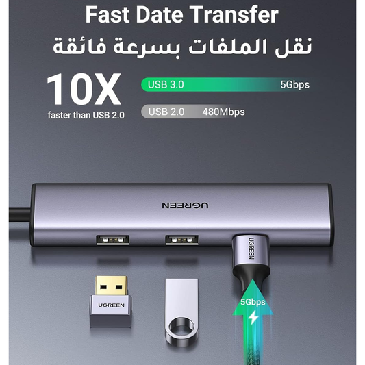 UGREEN USB-C to 4-Port USB 3.0 Hub up to 5Gpbs Without Power Port | 20841 متجر نصر