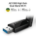 TP-Link AC1300 Dual Band Wi-Fi 5 High Gain Wireless USB Adapter Archer T3U Plus - image 2