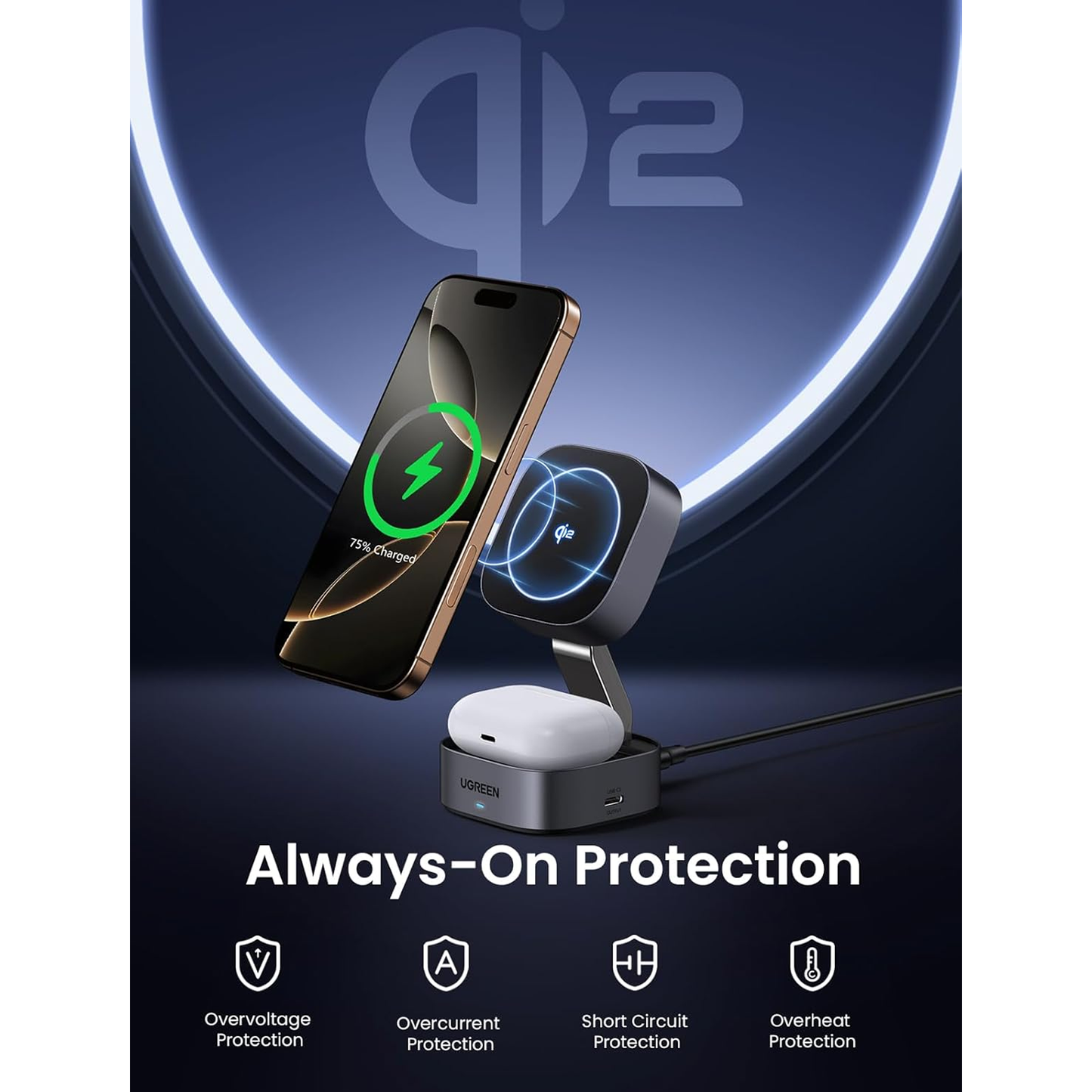 UGREEN 2-in-1 Qi2 Magnetic Foldable Fast Charging Station / 35316 - متجر نصر