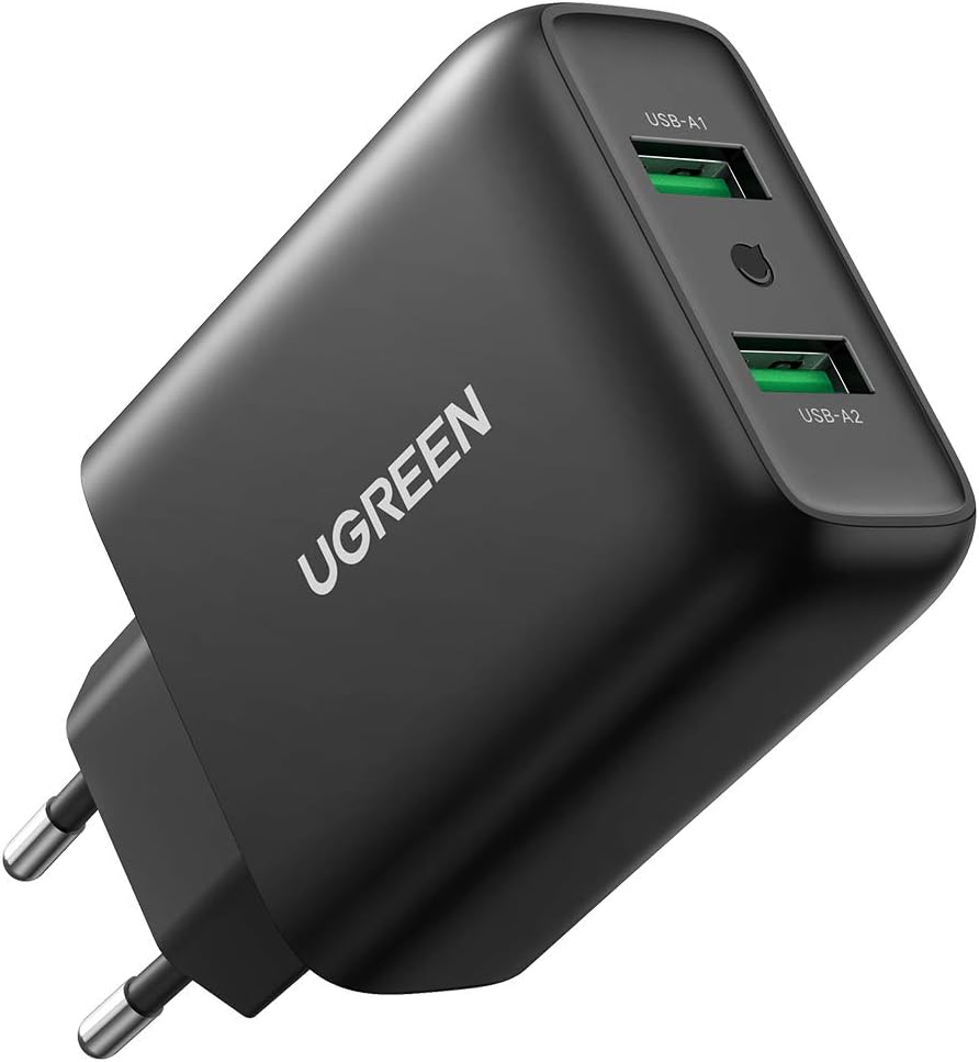 UGREEN 10216 USB Charger 36 W Quick Charge 3.0 2 Port Charger Adapter (Black)/ 10216