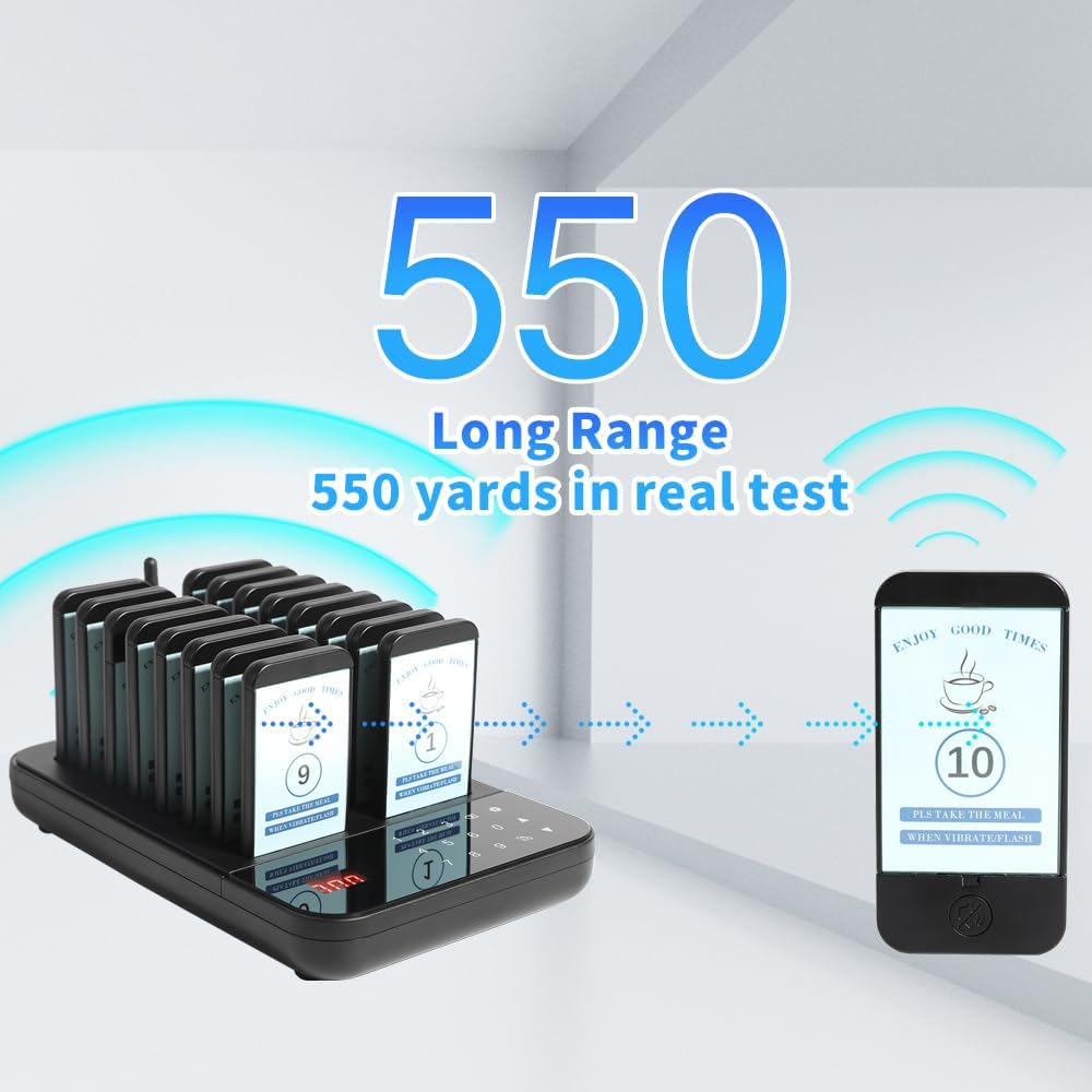 Wireless Vibration Calling System for Restaurant & Café 300m | 16 Pager متجر نصر