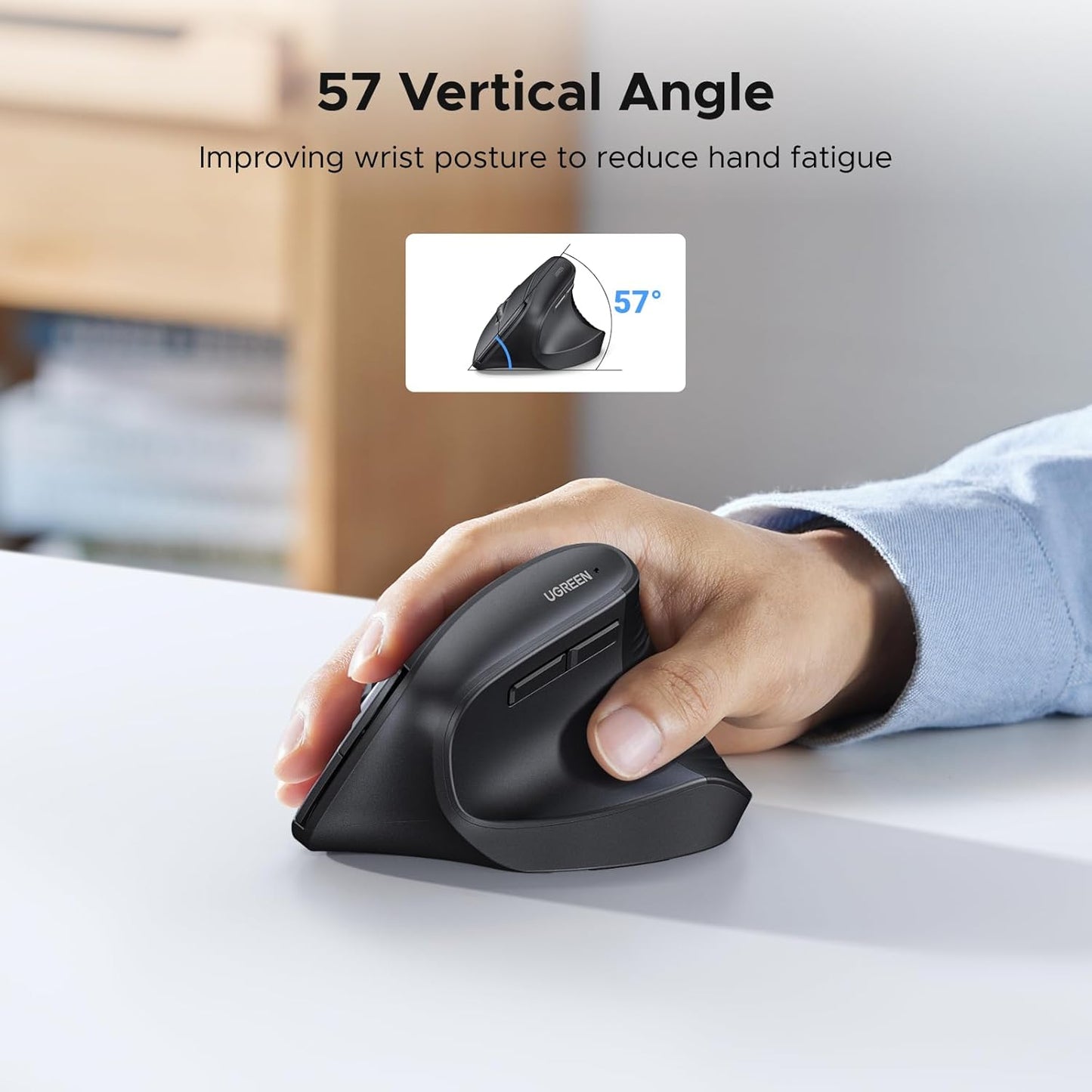 UGREEN 65042 | Vertical Mouse, Wireless Bluetooth Ergonomic Mouse, Dual-Mode (BT 5.4 & USB 2.4G), Quiet Clicks, 4 Adjustable DPI - متجر نصر