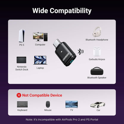 UGREEN Bluetooth 5.3 Adapter for PS5 and PC APTX Low Latency / 45008 متجر نصر