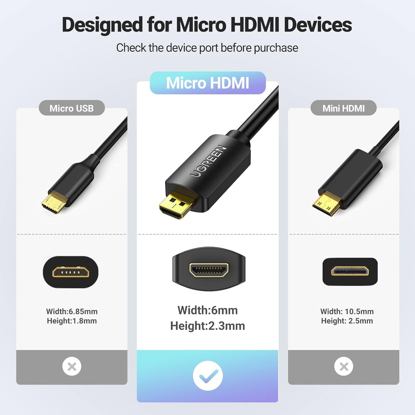UGREEN Micro HDMI Male to HDMI Female Adapter Cable 22cm (Black) / 20134 - متجر نصر