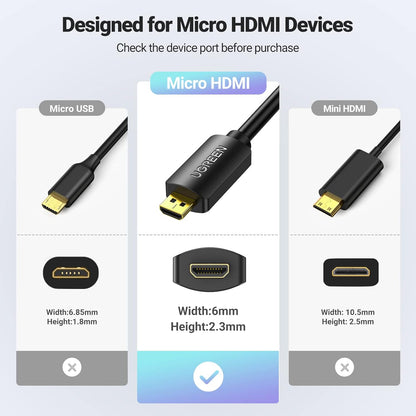 UGREEN Micro HDMI Male to HDMI Female Adapter Cable 22cm (Black) / 20134 متجر نصر