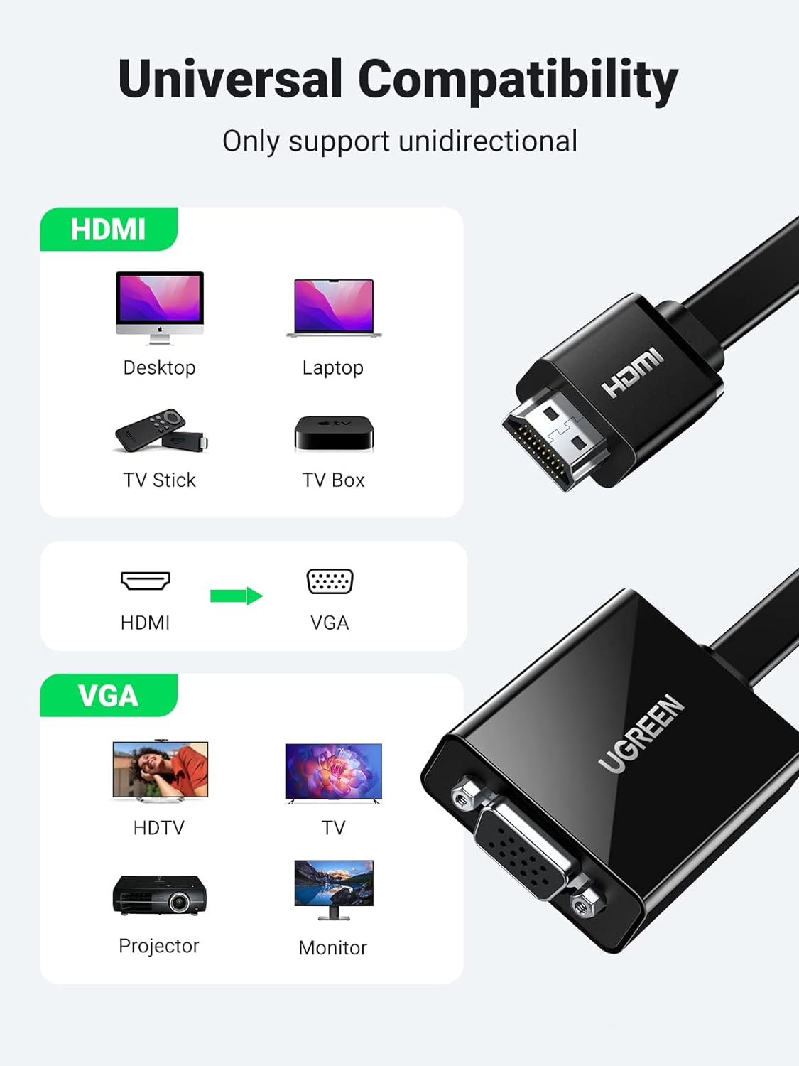 UGREEN HDMI to VGA + HDMI Converter-MM102