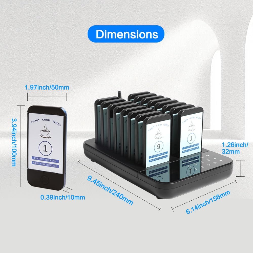 Wireless Vibration Calling System for Restaurant & Café 300m | 16 Pager متجر نصر
