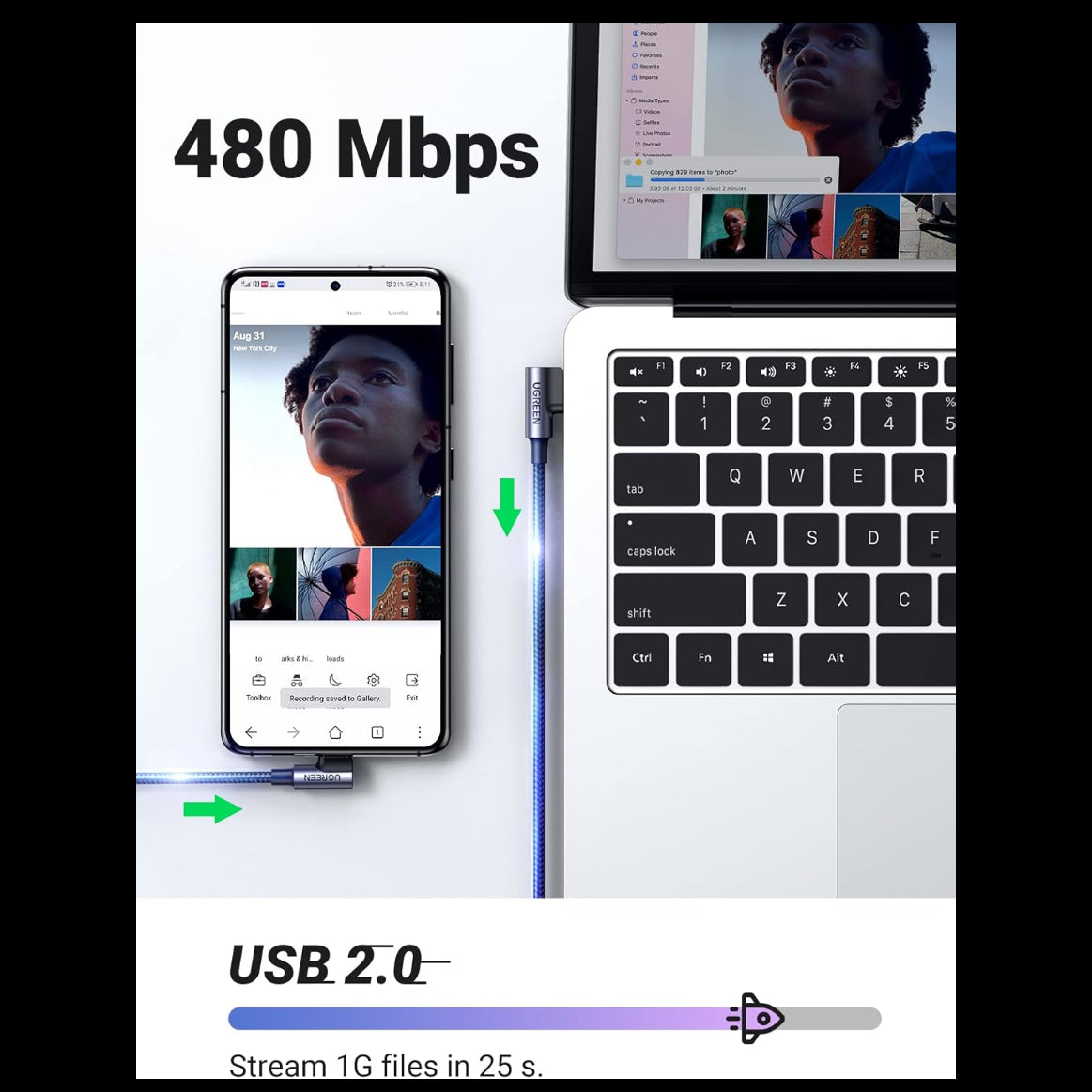 UGREEN Angled USB-C Male To Angled USB 2.0 A Male 3A Data Cable(90°Angle)/US176 متجر نصر