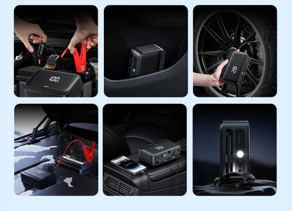 Collage of a portable power station being used in various car scenarios.