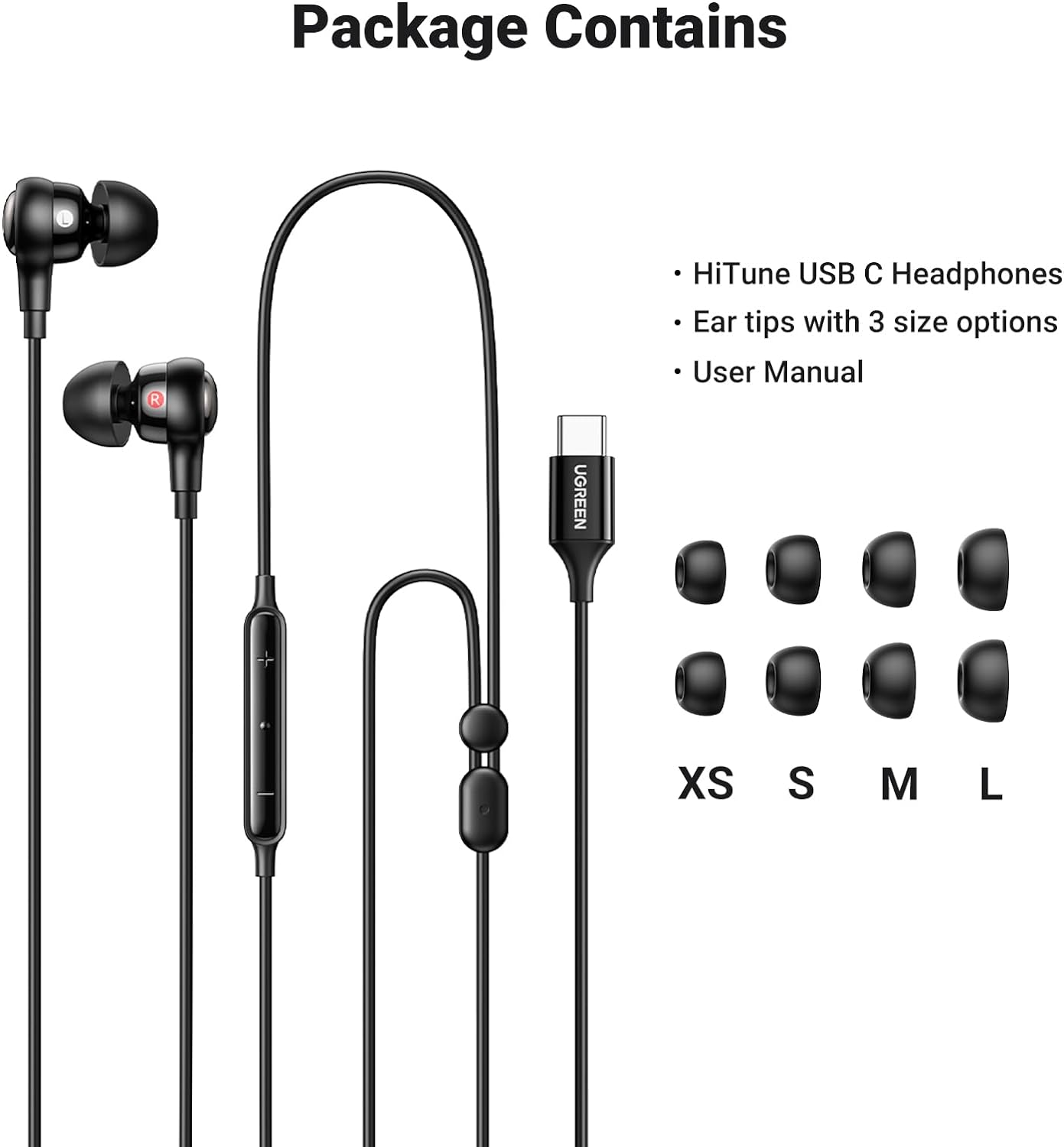 UGREEN HiTune Earphones, In-Ear Wired Headphone with Stereo Audio Microphone / 30638