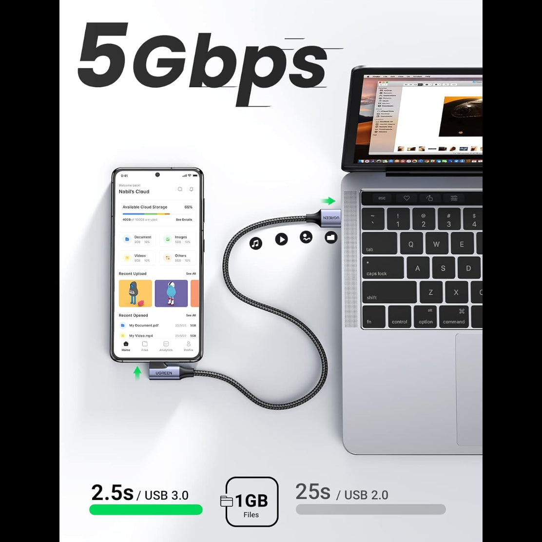 UGREEN Right Angle USB C Cable 3.0 Type C Charger 5Gbps| 1Meter |US385 - 20299 متجر نصر