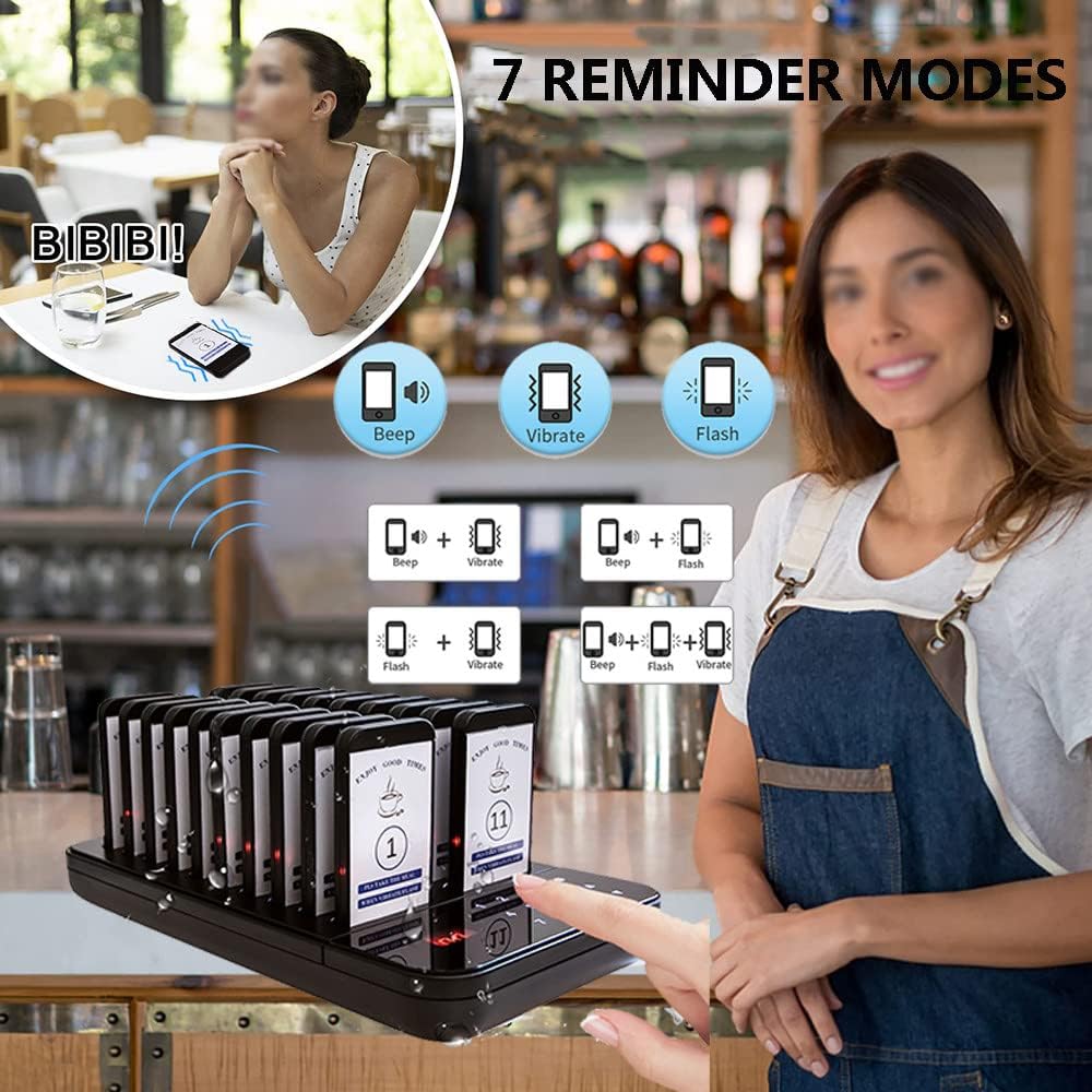 Wireless Vibration Calling System for Restaurant & Café 300m | 20 Pager متجر نصر
