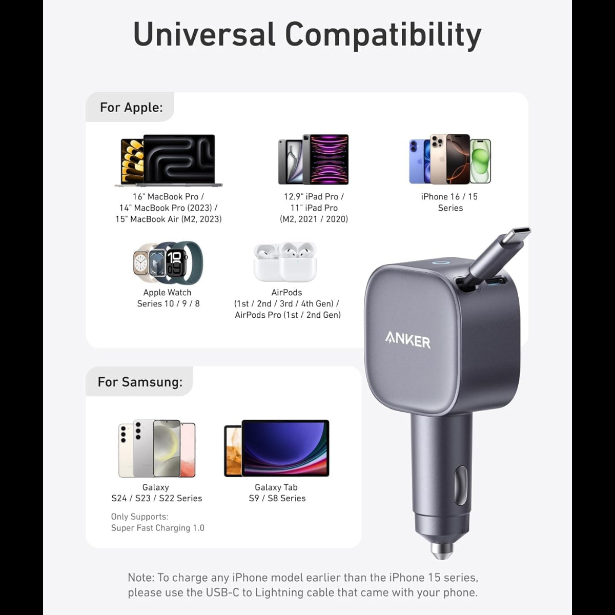 Anker Nano 75W - Fast Car Charger with Retractable Cable - متجر نصر