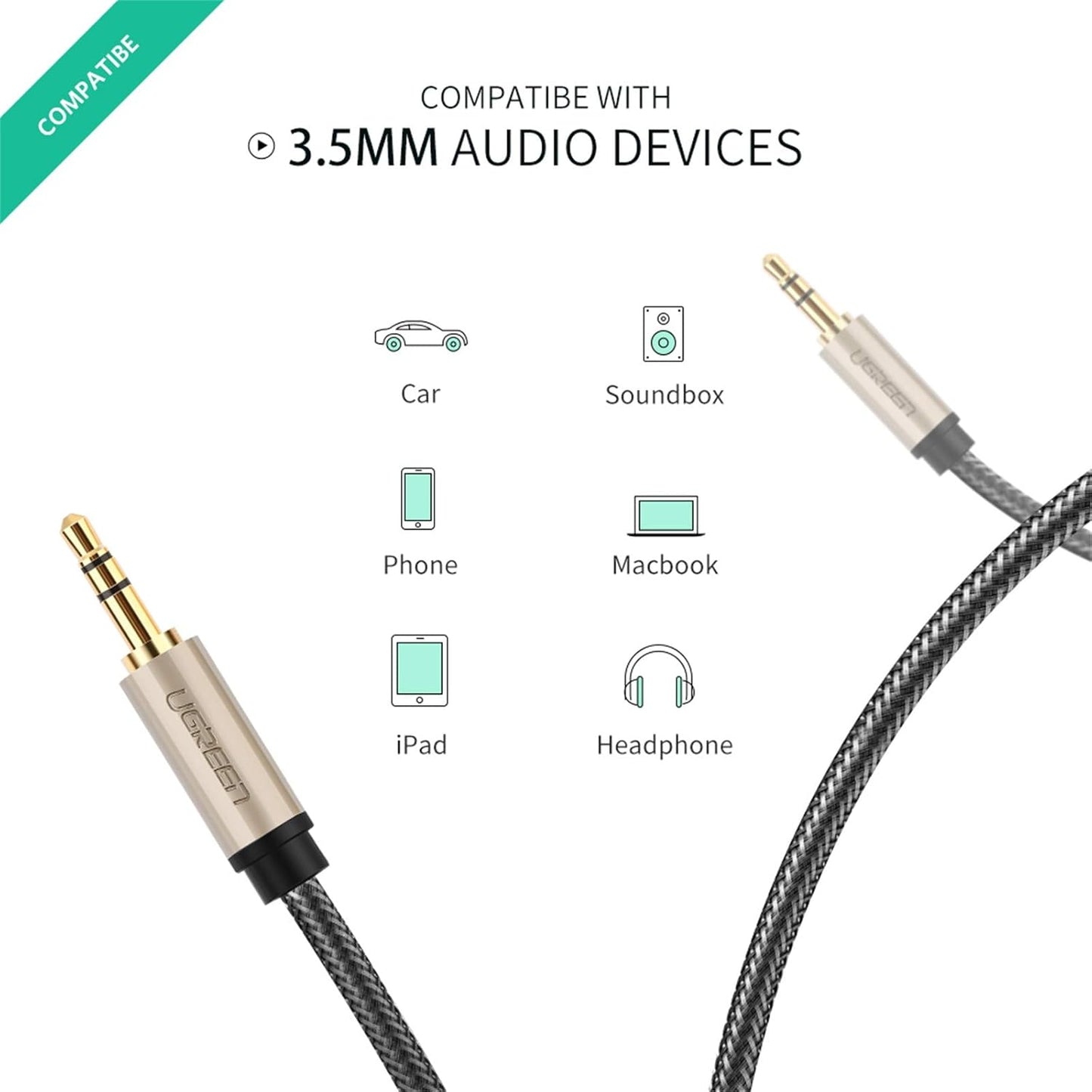 UGREEN 3.5mm Male to Male AUX Audio Cable / AV125 متجر نصر